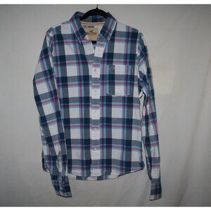 Hollister Blue, Turquoise, Pink Plaid Button Front Shirt Large